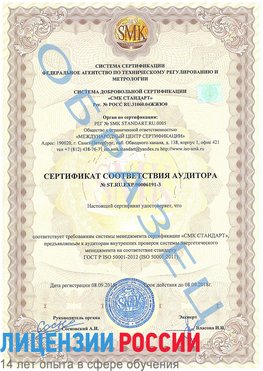 Образец сертификата соответствия аудитора №ST.RU.EXP.00006191-3 Саяногорск Сертификат ISO 50001